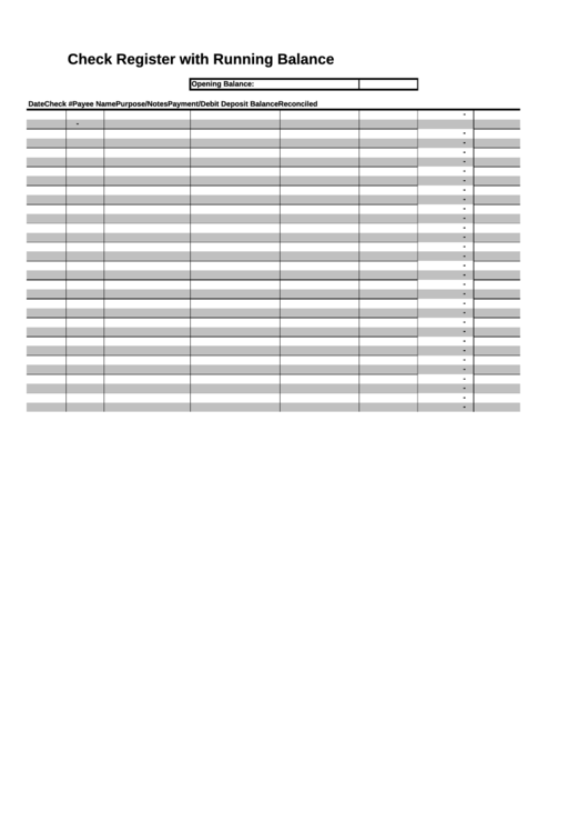 Check Register With Running Balance Printable pdf