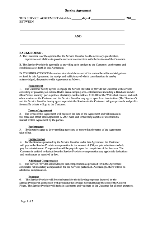 Service Agreement Printable pdf