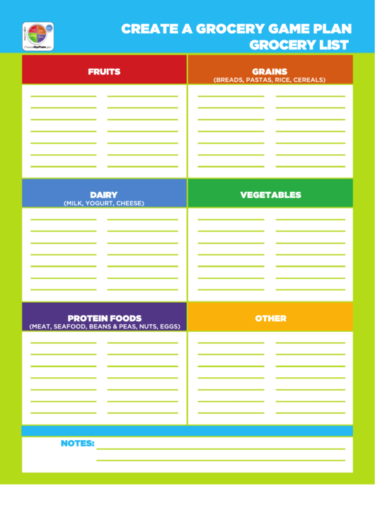 Grocery List Template (Fillable) Printable pdf