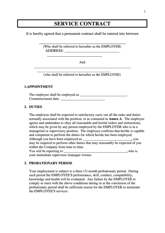 Service Contract Printable pdf