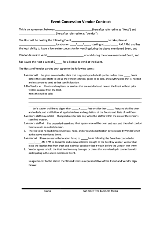 Event Concession Vendor Contract Printable pdf