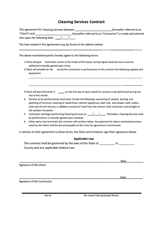 Contract For Cleaning Services Printable pdf