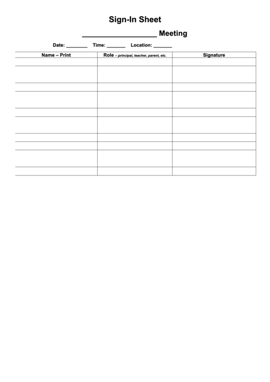 Fillable Meeting Sign-In Sheet Template - Fillable Printable pdf