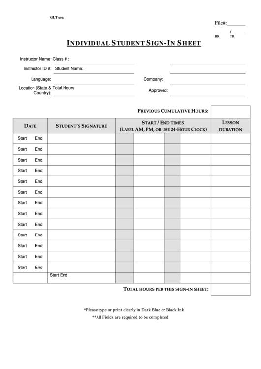 Individual Student Sign-In Sheet Template Printable pdf