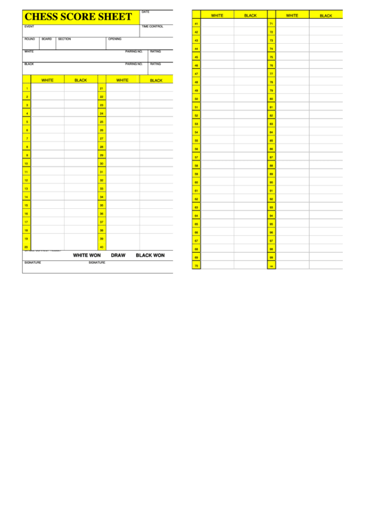 Chess Score Sheet Template Printable pdf