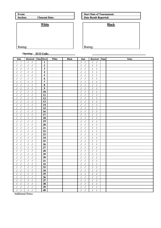 Chess Score Sheet Form Printable pdf