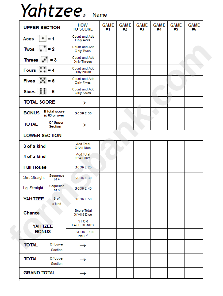 yahtzee score sheet printable pdf download