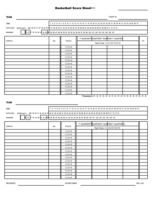 Basketball Score Sheet Template Printable pdf