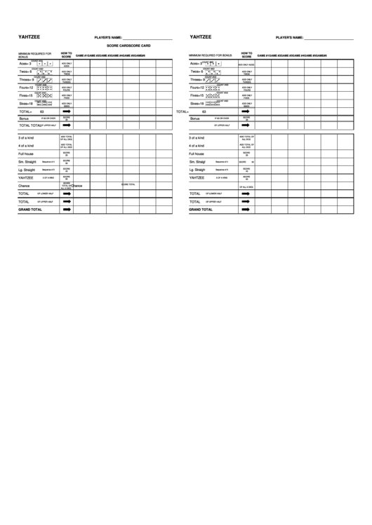 Yahtzee Score Sheets Printable pdf