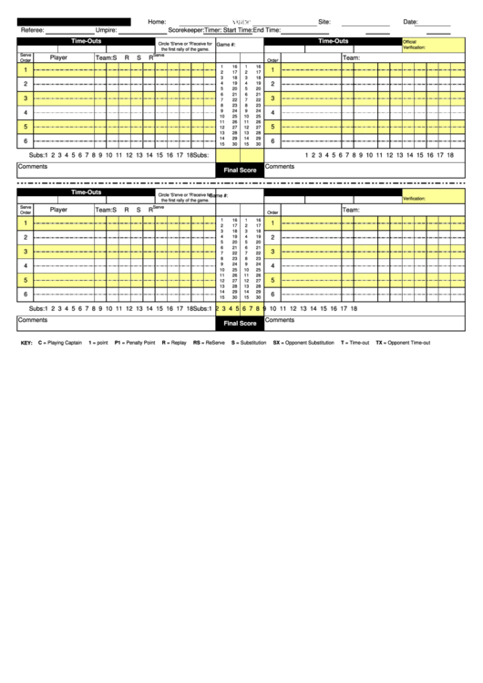 Nfhs Volleyball Scoresheet Printable pdf