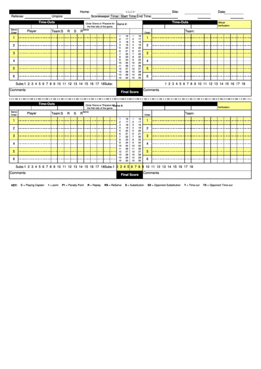 Nfhs Volleyball Scoresheet Printable Pdf Download