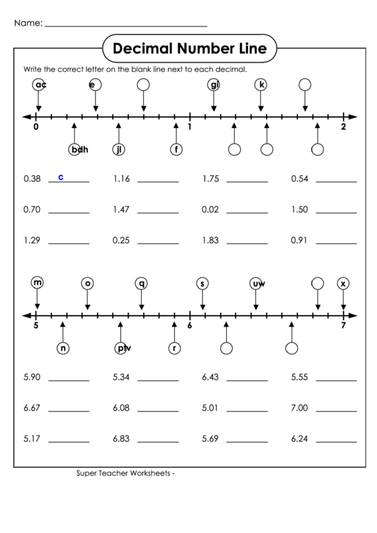 Decimal Number Line Printable pdf