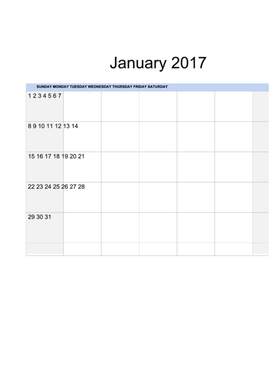 January 2017 Calendar Template