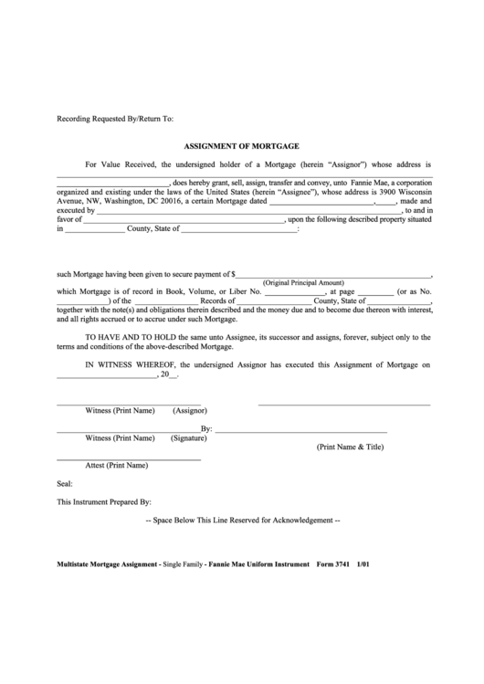 Assignment Of Mortgage Form