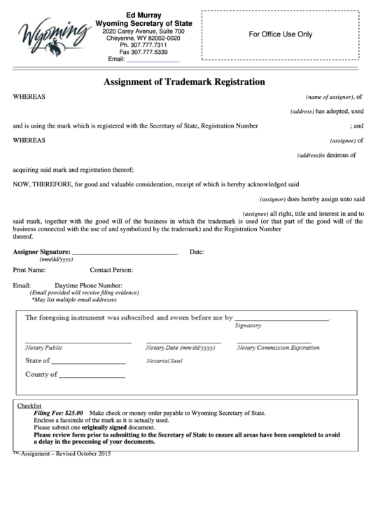 Assignment Of Trademark Registration