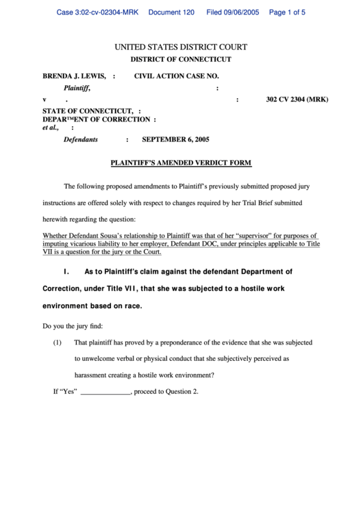 Plaintiff'S Amended Verdict Form printable pdf download