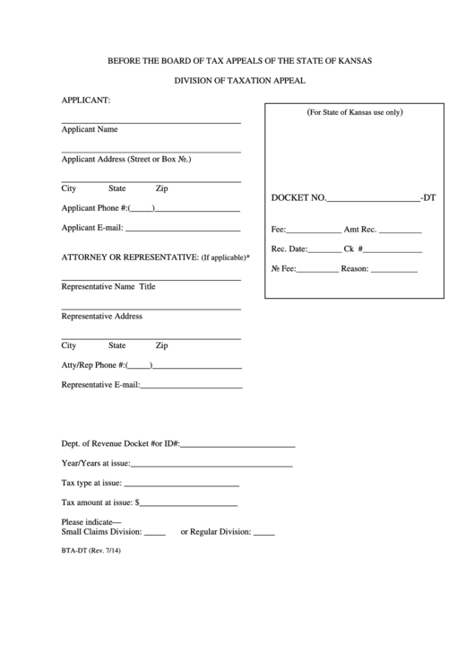 Fillable Division Of Taxation Appeal Printable pdf