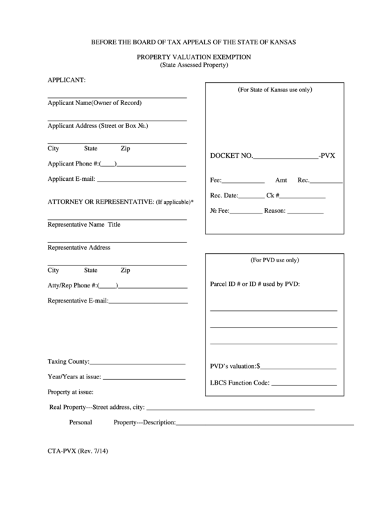 Fillable Form Cta Pvx Property Valuation Exemption Printable Pdf Download