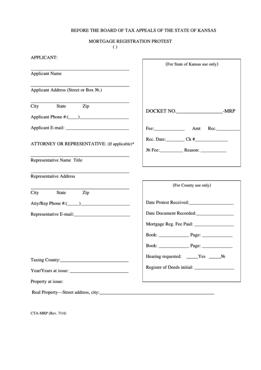 Fillable Mortgage Registration Protest printable pdf download