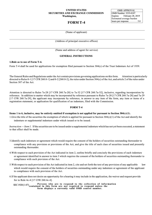 Form T-4 - Application For Exemption Filed Pursuant To Section 304(C) Of The Trust Indenture Act Of 1939 Printable pdf