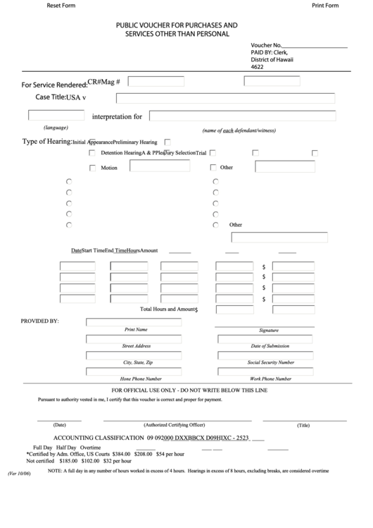 Fillable Public Voucher For Purchases And Services Other Than Personal Printable pdf