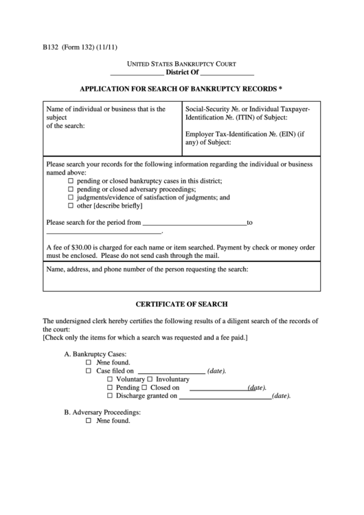 Application For Search Of Bankruptcy Records Printable pdf