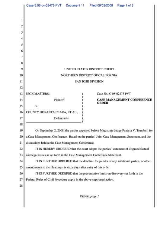 Case Management Conference Order Printable pdf