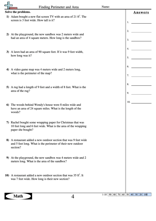 Finding Perimeter And Area Worksheet With Answer Key Printable pdf