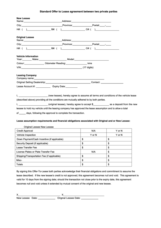 Standard Offer To Lease Agreement Between Two Private Parties Printable pdf