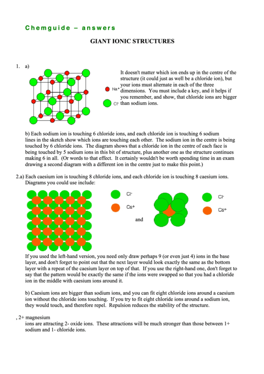Ionic Structures Worksheet Printable pdf
