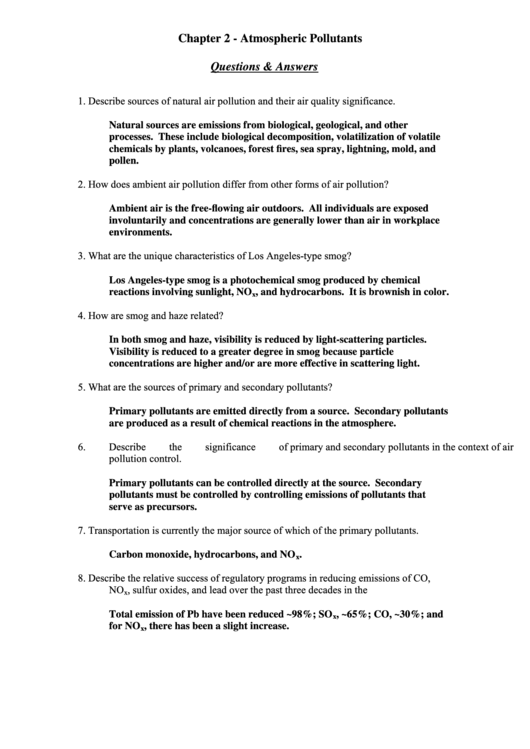 Atmospheric Pollutants Questions And Answers Printable pdf