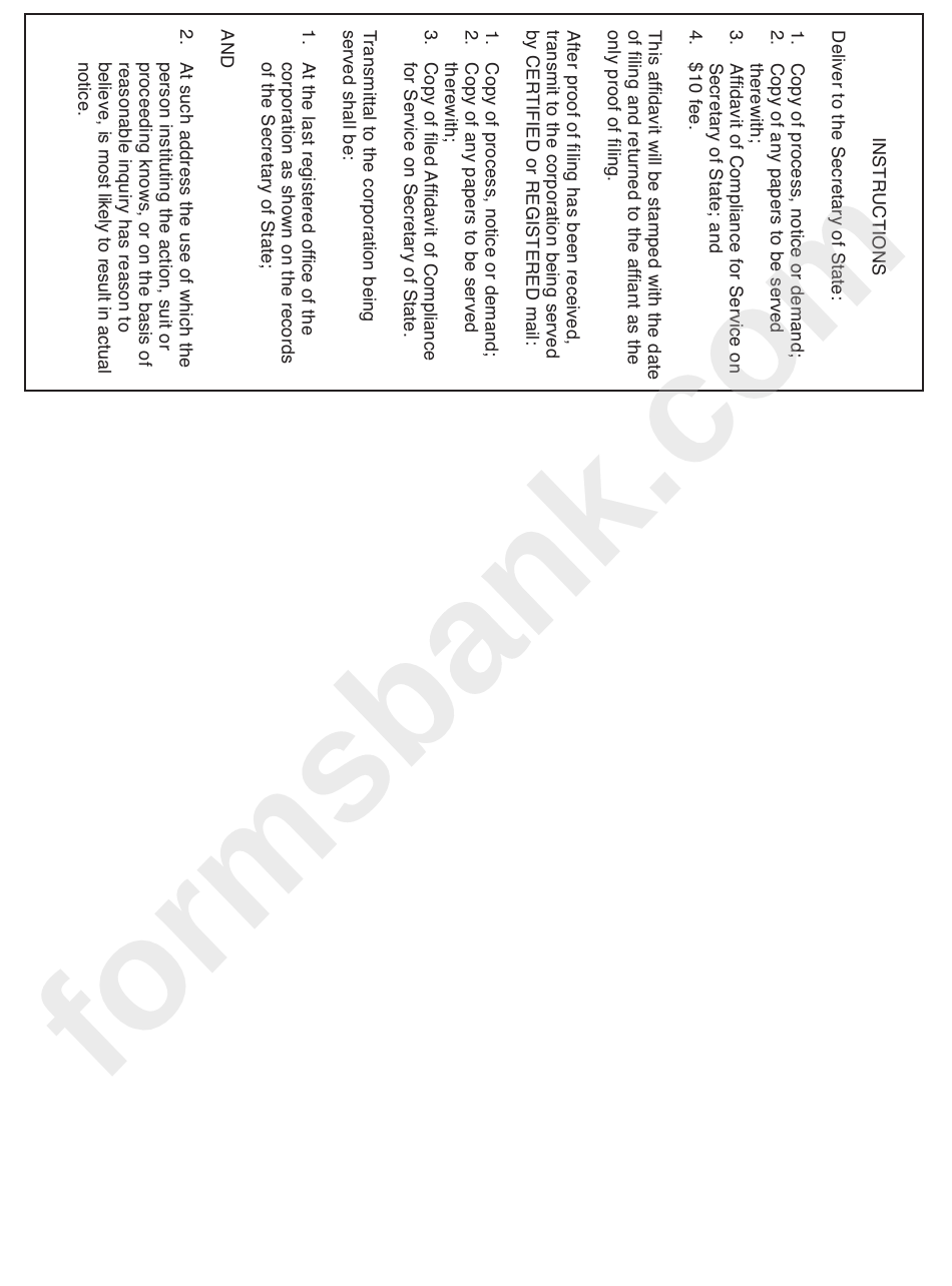 Form Nfp-105.25 - Affidavit Of Compliance For Service On Secretary Of State - Under The General Not For Profit Corporation Act