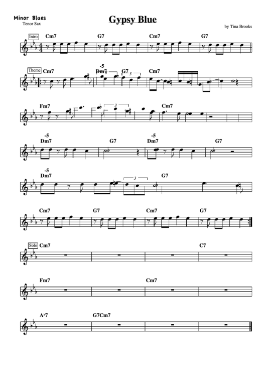 Gypsy Blue By Tina Brooks (Minor Blues, Tenor Sax) Printable pdf