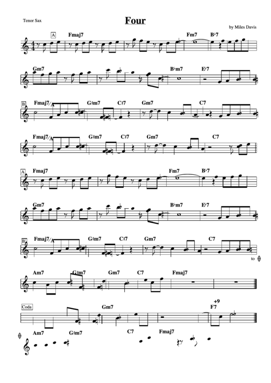 Four, By Miles Davis - Tenor Sax Printable pdf