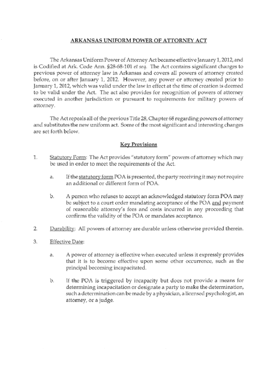 Arkansas Uniform Power Of Attorney Form Printable pdf