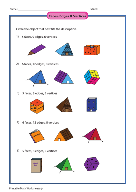 Faces Edges And Vertices Math Worksheet Printable pdf