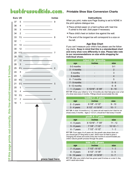 Fillable Shoe Size Conversion Chart Printable pdf