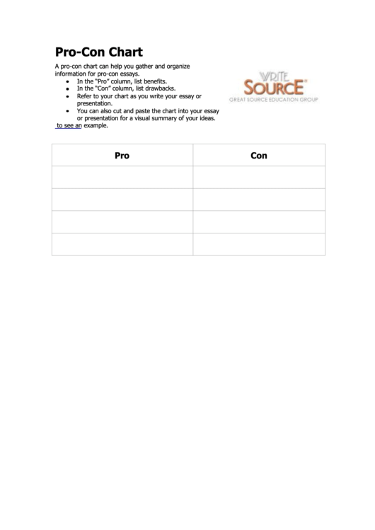 Pro Con Chart Printable pdf