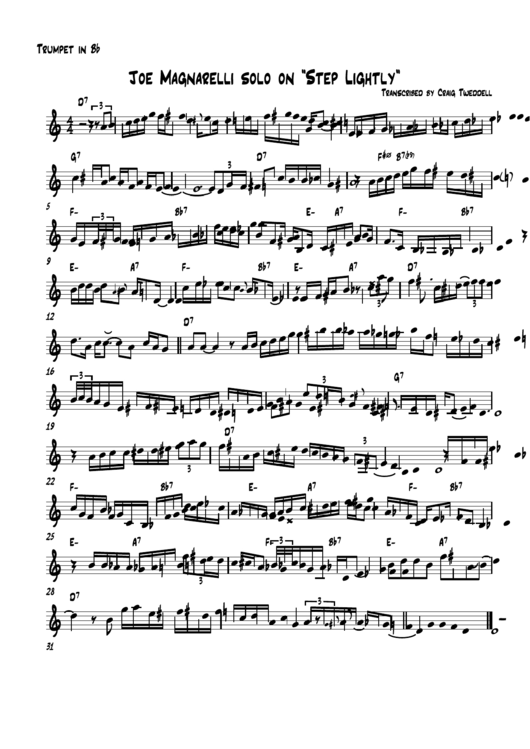 Joe Magnarelli Solo On "Step Lightly" Transcribed By Craig Tweddell Trumpet In Bb Printable pdf