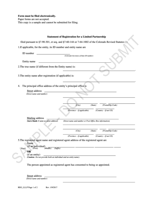 Statement Of Registration For A Limited Partnership Printable pdf