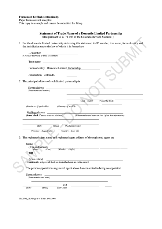 Statement Of Trade Name Of A Domestic Limited Partnership Printable pdf