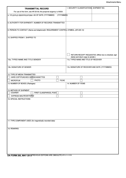Fillable Da Form 200 - Relocation Of Settlement Conference Printable pdf