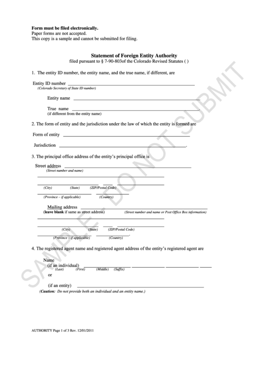 Statement Of Foreign Entity Authority Printable pdf