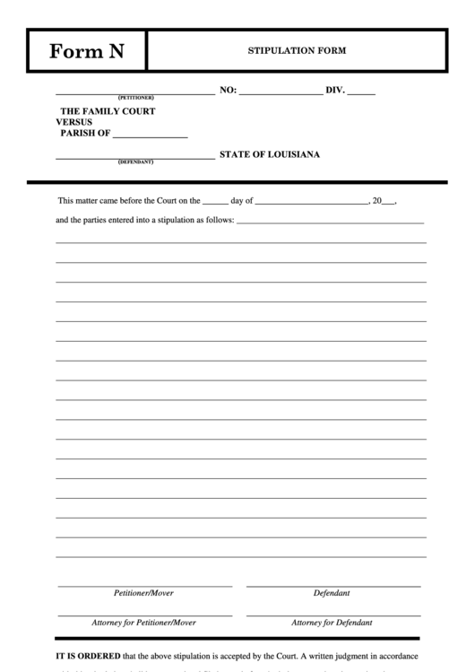 Stipulation Form Printable pdf