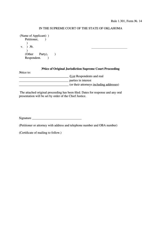 Notice Of Original Jurisdiction Supreme Court Proceeding Printable pdf