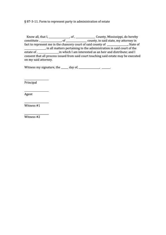 Fillable Form To Represent Party In Administration Of Estate Printable pdf