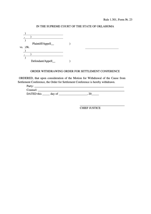 Order Withdrawing Order For Settlement Conference Printable pdf