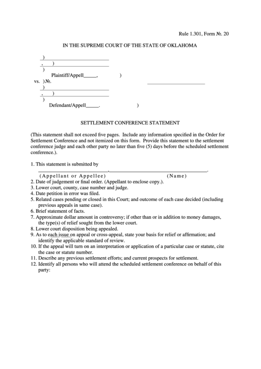 Settlement Conference Statement Printable pdf