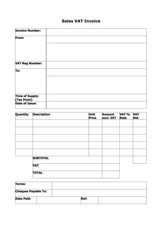 Sales Vat Invoice Template Printable pdf
