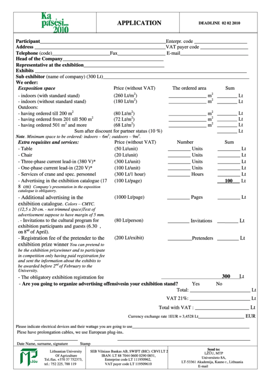 Application Form For Order Printable pdf